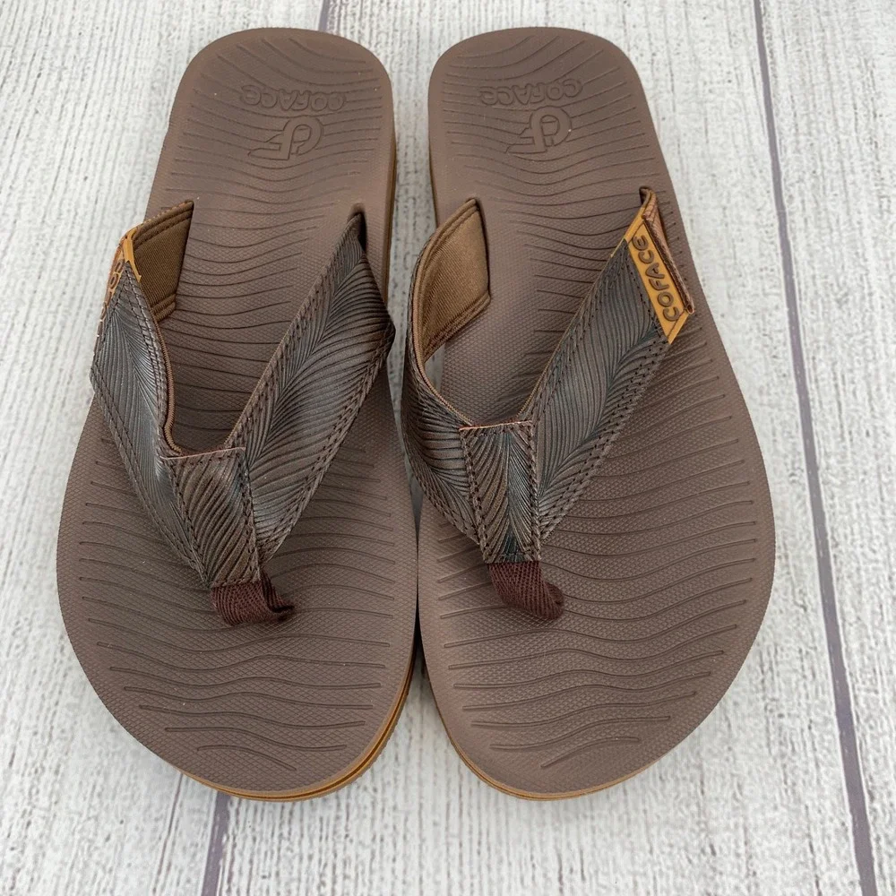 Coface Flip Flop Sandals Mens 10 Brown Yoga Mat Textured Straps Summer Sandal